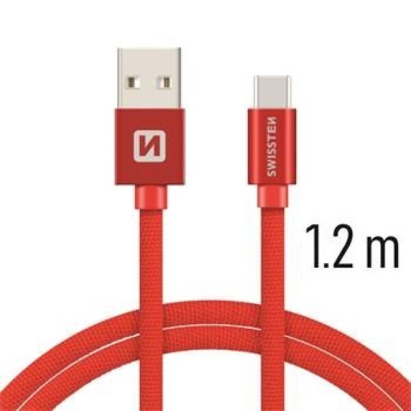 SWISSTEN TEXTILE dátový kábel USB - USB-C 1.2m červená (71521206)