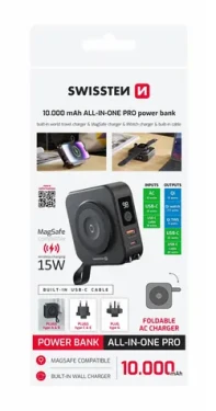 Swissten 22013978 Cestovná powerbanka (USA/ EU/UK) 10000 mAh 20W čierna (22013978)
