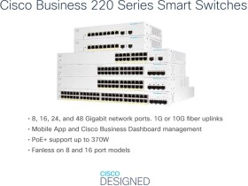 Cisco Cisco switch CBS220-24P-4X, 24xGbE RJ45, 4x10GbE SFP+, PoE+, 195W - REFRESH