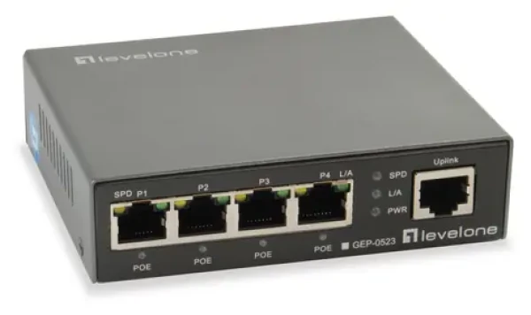 LevelOne GEP-0523 / Switch / Unmanaged / 5x GbE / 4X PoE+ porty / 60W PoE / kovové telo (GEP-0523)