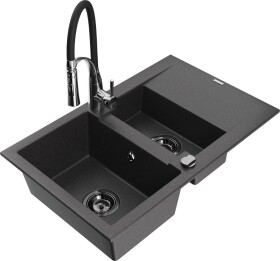MEXEN/S - Gaspar granitový drez 1.5 s odkvapkávačom vrátane batérie Aster, čierna kropenatá 6507-76-73450-07-B