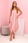 Dámske šaty s ramienkami rozšírené s asymetrickým lemom púdrovo ružové UNI