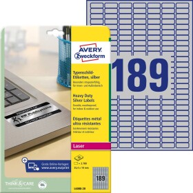 Avery-Zweckform L6008-20 25.4 x 10 mm prehľad produktov fólie strieborná 3780 ks trvalé typové štítky laser, kópie; L6008-20