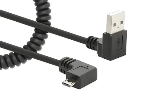 Manhattan USB-A - Micro-USB čierna / Špirálový kábel / 1 m / zahnuté konektory (356237)