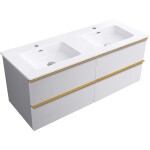 CERANO - Kúpeľňová skrinka Velora - biela matná, úchytka zlatá + keramické umývadlo Novo - biela lesklá - 121x54,5x46,5 CER-979883