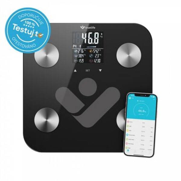 TrueLife FitScale W6 BT čierna / Múdra osobná váha / do 180 kg / LCD displej / mobilné aplikácie (TLCSMFSW6BTBA)