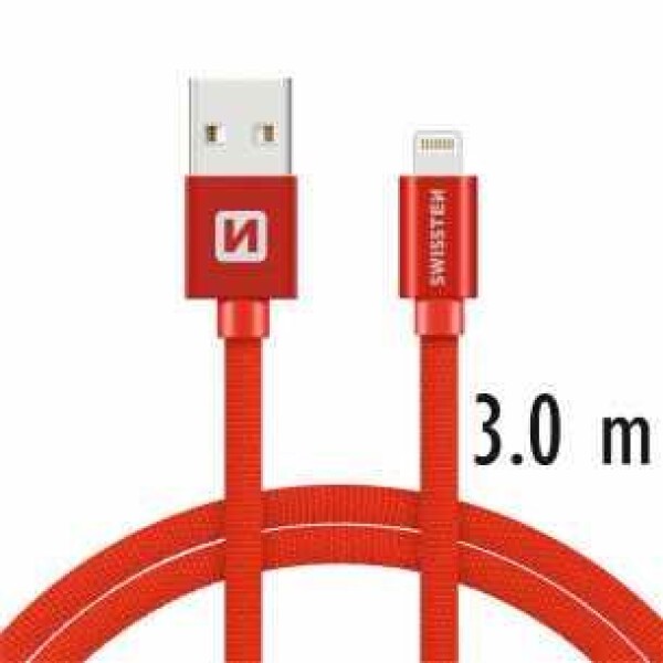 SWISSTEN TEXTILE dátový kábel USB - Lightning 3m červená (71527601)