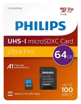 Philips microSDXC 64 GB + adaptér / Pamäťová karta / Class 10 / UHS-I U3 / V30 (FM64MP65B/00)