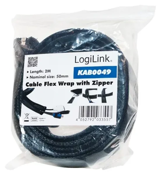 LogiLink Organizátor káblov so zipsom čierna / Organizátor káblov / 50 mm x 2 m (KAB0049)
