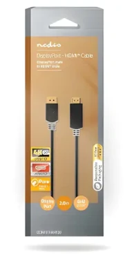Nedis antracit / Kábel DisplayPort na HDMI / 4K 30Hz / Pozlátené konektory / 2 m (CCBW37100AT20)
