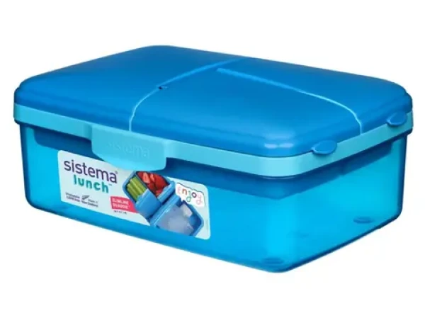 Sistema Lunch Quaddie Delený desiatový box 1.5 l s 3 výklopnými priehradkami vo veku as fľašou na pitie modrá (8592001423411)