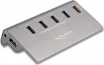 Delock USB 10 Gbps hub with 4 USB Type-A ports + 1 quick charging port, USB hub (grey, incl. power supply)