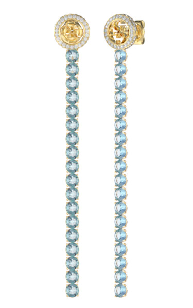 Guess Výrazné pozlátené náušnice s modrými kryštálmi Paradise JUBE05144JWYGLST/U