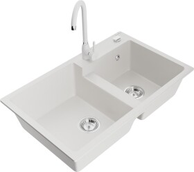 MEXEN/S MEXEN/S - Tomas granitový drez 2-bowl vrátane batérie Telma, biela 6516-20-670200-20