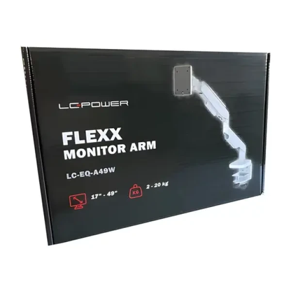 LC-Power Monitorarm biela / Stolný držiak monitora / 17-49" / nosnosť 20 kg / VESA 100x100 (LC-EQ-A49W)