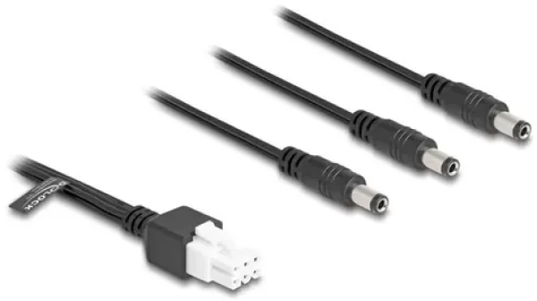 DeLock Mini-Fit 4,2mm 6pin - 3x DC 5,5x2,5mm čierna / Napájací kábel / rozbočovač 1:3 (90168)