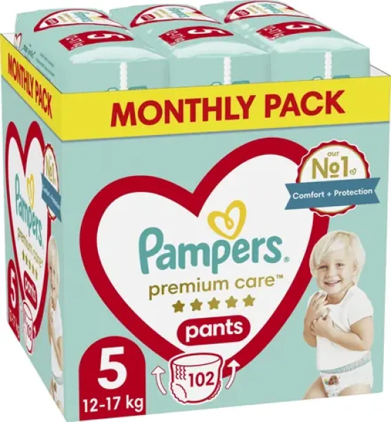 Pampers Pants Premium Care 12-17 kg (102ks) / Plienkové nohavičky / Veľkosť 5 (12-17 kg) (8006540490976)