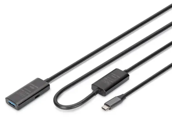 Digitus DA-73111 čierna / Aktívny predlžovací kábel / USB-C(M)-USB-A(F) / USB 3.2 Gen1 5 Gbps / 10 m (DA-73111)