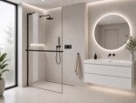 CERANO - Sprchová zástena Walk-in Onyx L-ľavá vzpera - 10 mm + polička / držiak na uteráky - čierna matná, transparentné sklo - 160x200 CER-8050BD73767