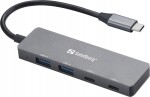 Sandberg Sandberg 136-50 huby i koncentratory USB Type-C 5000 Mbit/s Sivý