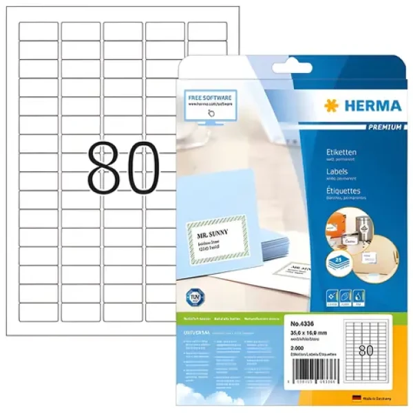 Herma Etikety A4 biele 35,6x16,9 mm / Etikety / papier matný / 2000 ks (4336)