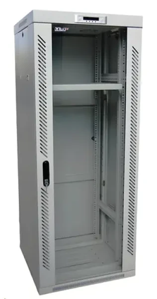 Lexi-net 19" rozvádzač šedý / Stojanový rozvádzač / 27U / 600 x 600 mm / rozoberateľný / sklenené dvere (LS27U-60/60)
