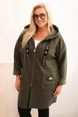 Dámska strihová bunda Plus Size s kapucňou a vreckami khaki UNI