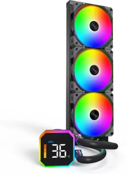 Montech HyperFlow Digital 360 čierna / Komplet vodného chladenia / 3x 120 mm / ARGB / LED displej / AMD + Intel (HyperFlow Digital 360 (B))