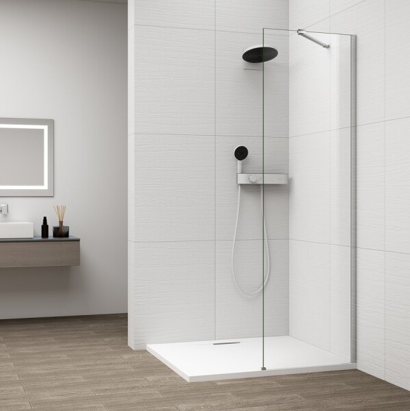 POLYSAN - ESCA CHROME jednodielna sprchová zástena na inštaláciu k stene, číre sklo, 300 ES1030-01