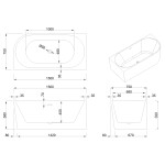 INVENA - Voľne stojaca vaňa priečne ľavá 150 cm Astri so sifónom AN-03-15L-F