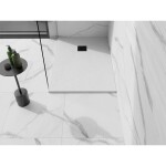 MEXEN/S - Stone+ obdĺžniková sprchová vanička 130 x 90, biela, mriežka čierna 44109013-B