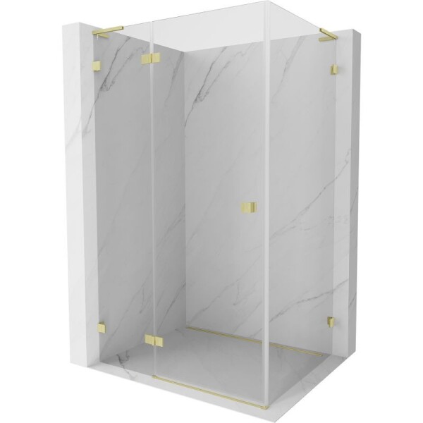 MEXEN/S - Lunar L sprchový kút dvere krídlové ľavá 75 x 90, transparent, zlato kartáčovaná 834L-075-090-55-00-L