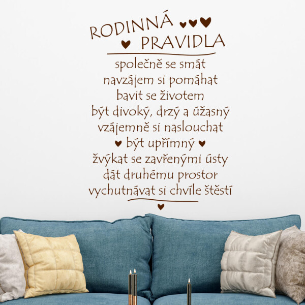 Veselá Stena Samolepka Pravidla rodiny Farba: hnědá, Veľkosť: 80 x 57 cm