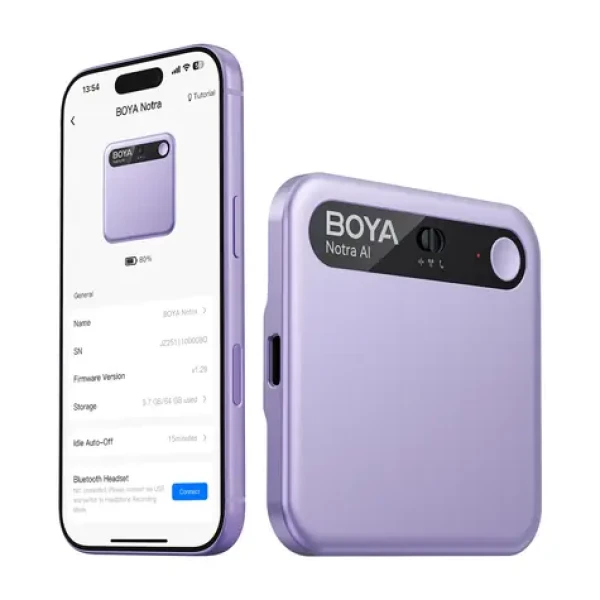 Boya Notra fialová / Zvukový záznamník s AI prekladačom / 64GB / 24h / BT / Wi-Fi / USB-C (6977490712369)