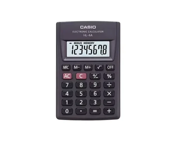 Casio HL-4A-B čierna / Kalkulačka / vreckový / 8miestny displej / výpočet percent a odmocniny (HL-4A BOX)