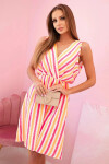 Dámske bavlnené šaty s farebnými pruhmi v neónovo ružovej farbe UNI
