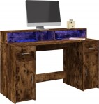 VidaXL Biurko z podświetleniem LED, przydymiony dub, 140x55x91 cm