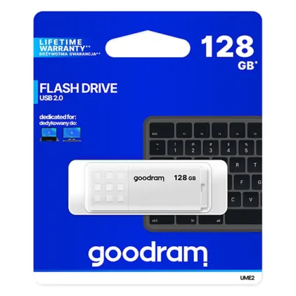 Goodram UME2 128GB biela / Flash disk / USB 2.0 / čítanie: 20MBs / zápis: 5MBs (UME2-1280W0R11)