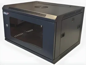 Lexi-net 19" nástenný rozvádzač 9U 600x450 čierny / nosnosť 60 kg / sklenené dvere / rozložený (LN9U-60/45-B)