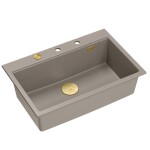 Quadron - Granitový drez MARC 110 WORKSTATION Beige Zlatá zátka ZLE-09046