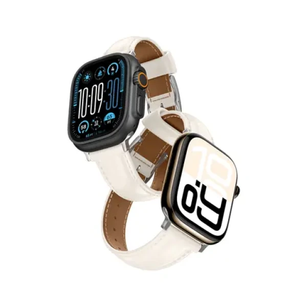 AmazingThing Class Band Apple Watch 45/46/49mm svetlo béžová / Kožený remienok pre Apple Watch