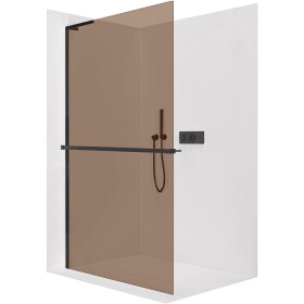 CERANO - Sprchová zástena Walk-in Onyx L-ľavá vzpera - 8 mm + polička / držiak na uteráky - čierna matná, bronzové sklo - 50x200 CER-689965