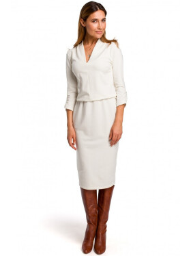 Pletené šaty s výstrihom do V S194 vanilka - Stylove 44/2XL