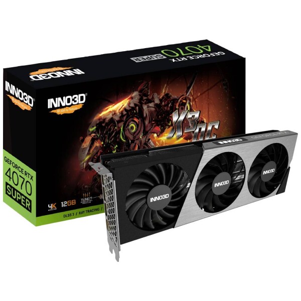 Inno3D GeForce RTX 4070 SUPER X3 OC 12GB / 1980 - 2505 MHz / 12GB GDDR6x / 192-bit / 1x HDMI + 3x DP / (16) (N407S3-126XX-186162L)