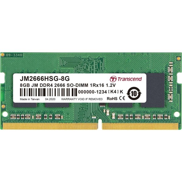 Transcend JetRAM RAM modul pre notebooky DDR4 8 GB 1 x 8 GB Bez ECC 2666 MHz 260pin SO-DIMM CL19 JM2666HSG-8G; JM2666HSG-8G