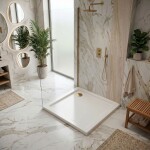 REA/S - Sprchová akrylová vanička Belmond White 90x90 Krytka kartáčované zlato KPL-14371