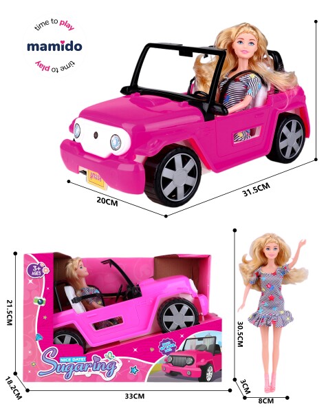 Mamido Mamido Bábika s autíčkom ružová, blondína MT1248