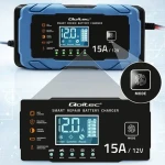 Qoltec Nabíjačka autobatérií 12V 15A / Nabíjačka / AGM/GEL/LiFePO4 / 9-stupňové nabíjanie / funkcia obnovy batérie (52666)