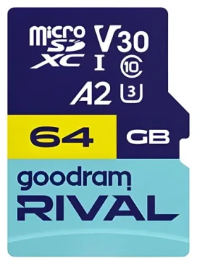 Goodram RIVAL M2AA microSDXC 64GB + SD adaptér / Class 10 / UHS-I U3 / A2 / V30 / R: až 170 MB/s / W: až 120 MB/s (GGSM2AA-0640R12)