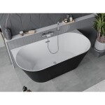 MEXEN/S - Oval Slim voľne stojaca vaňa nástenná 170 x 80, biela/čierna, sifón a prepad chróm 52661708075-01